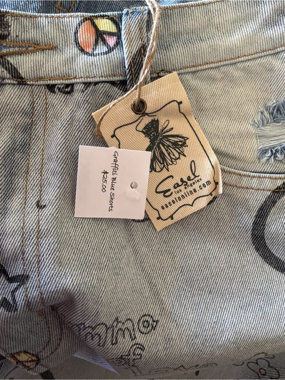 easel Light Blue Graphic Boyfriend Denim Shorts - Picture 3 of 6